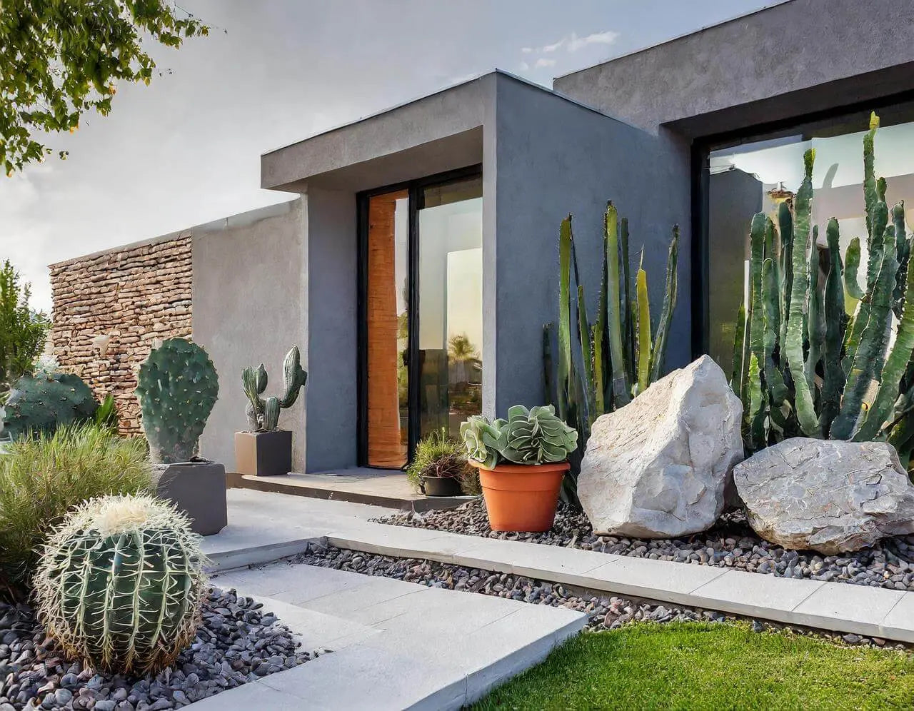 Jardin con cactus y piedras