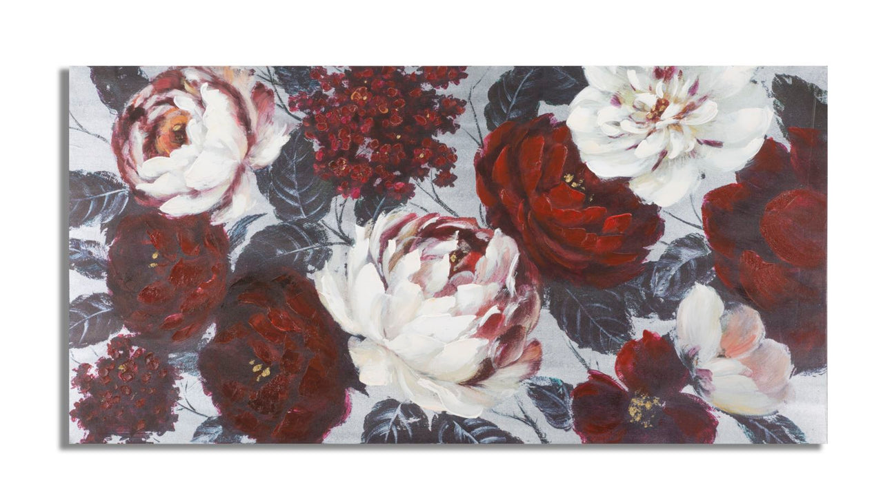 Pintura mural hecha a mano flor blanca/roja dorso oscuro cm 
120x3,7x60