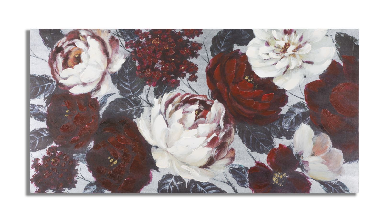 Pintura mural hecha a mano flor blanca/roja dorso oscuro cm 
120x3,7x60
