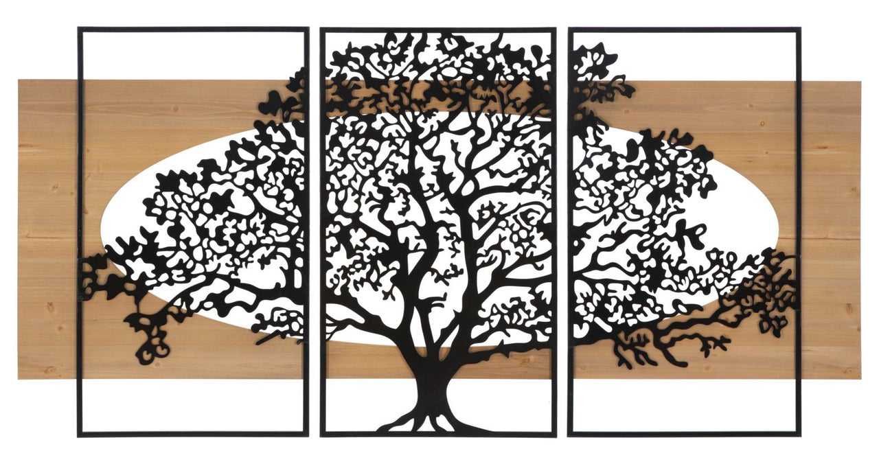 Panel de pared árbol hierro y madera set 3 piezas cm 176x2x90 (63x2x90-50x2x90)