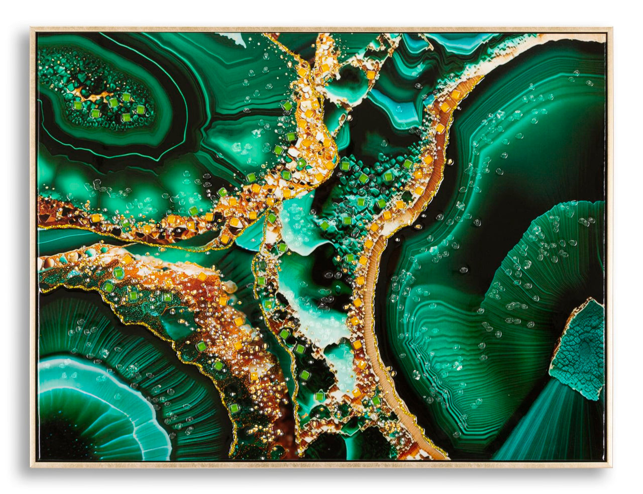 Panel de pared lacado con marco esmeralda -b- cm 82x4x62