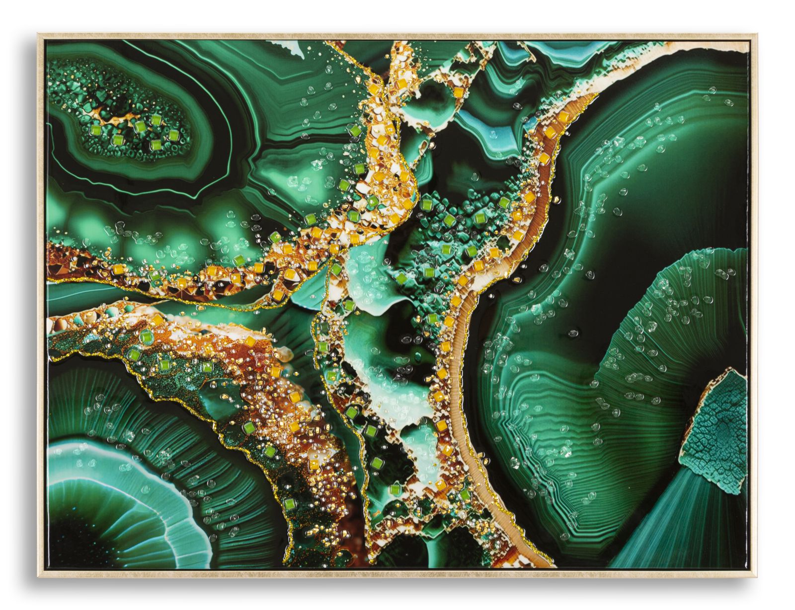 Panel de pared lacado con marco esmeralda -b- cm 82x4x62