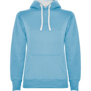 Sudadera entallada de corte femenino con capucha bicolor de doble tejido, con cordón contrastado ajustable, cubrecosturas en el cuello y bolsillo canguro Vetonek Vetonek