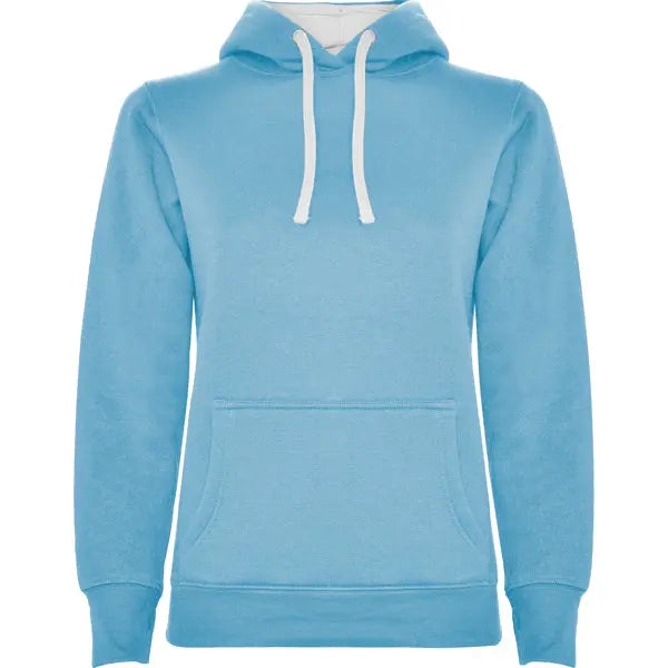 Sudadera entallada de corte femenino con capucha bicolor de doble tejido, con cordón contrastado ajustable, cubrecosturas en el cuello y bolsillo canguro Vetonek Vetonek