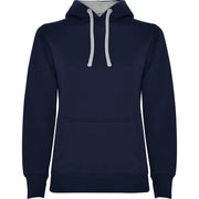 Sudadera entallada de corte femenino con capucha bicolor de doble tejido, con cordón contrastado ajustable, cubrecosturas en el cuello y bolsillo canguro Vetonek Vetonek