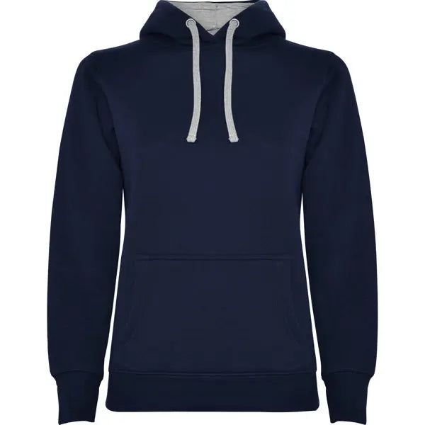 Sudadera entallada de corte femenino con capucha bicolor de doble tejido, con cordón contrastado ajustable, cubrecosturas en el cuello y bolsillo canguro Vetonek Vetonek