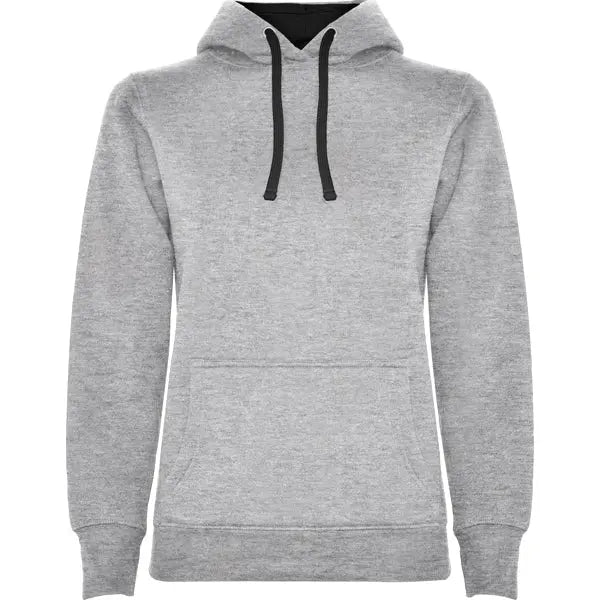 Sudadera entallada de corte femenino con capucha bicolor de doble tejido, con cordón contrastado ajustable, cubrecosturas en el cuello y bolsillo canguro Vetonek Vetonek