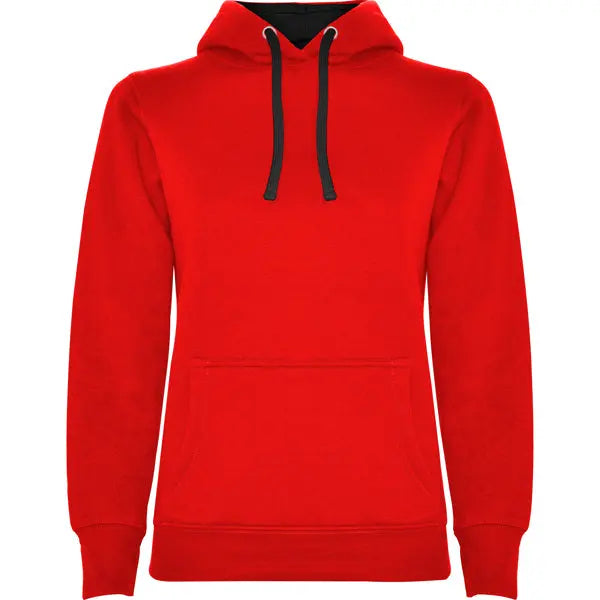 Sudadera entallada de corte femenino con capucha bicolor de doble tejido, con cordón contrastado ajustable, cubrecosturas en el cuello y bolsillo canguro Vetonek Vetonek