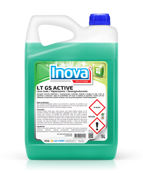 Lava-todo higienizante desengrasante LT GS Active Carvidet, con tensioactivos, secuestrantes y emulsionantes - Vetonek