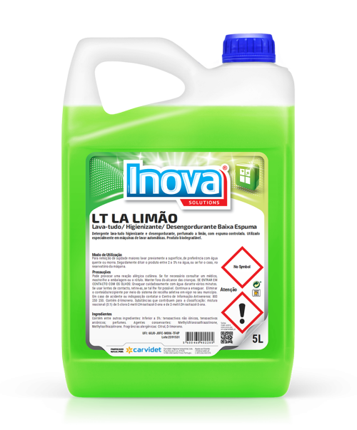 Lava-todo higienizante LT LA Limón Carvidet, detergente de espuma controlada para fregadoras automáticas - Vetonek