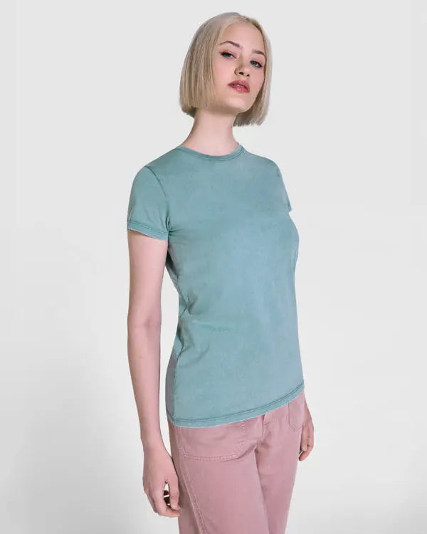 Camiseta de mujer de manga corta100% algodón con acabado lavado ácido Vetonek