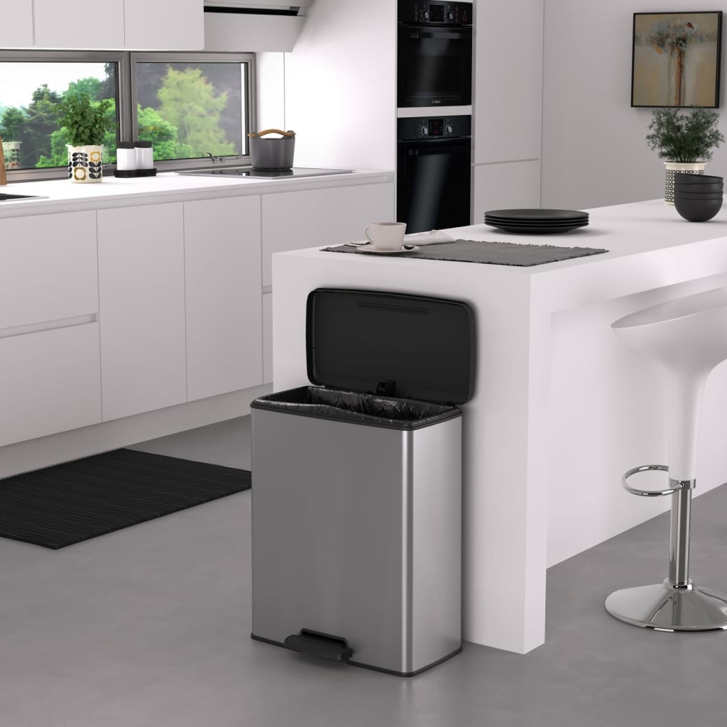 Lixeira com pedal Curver prateada decorativa, design elegante e funcional para casa - Vetonek