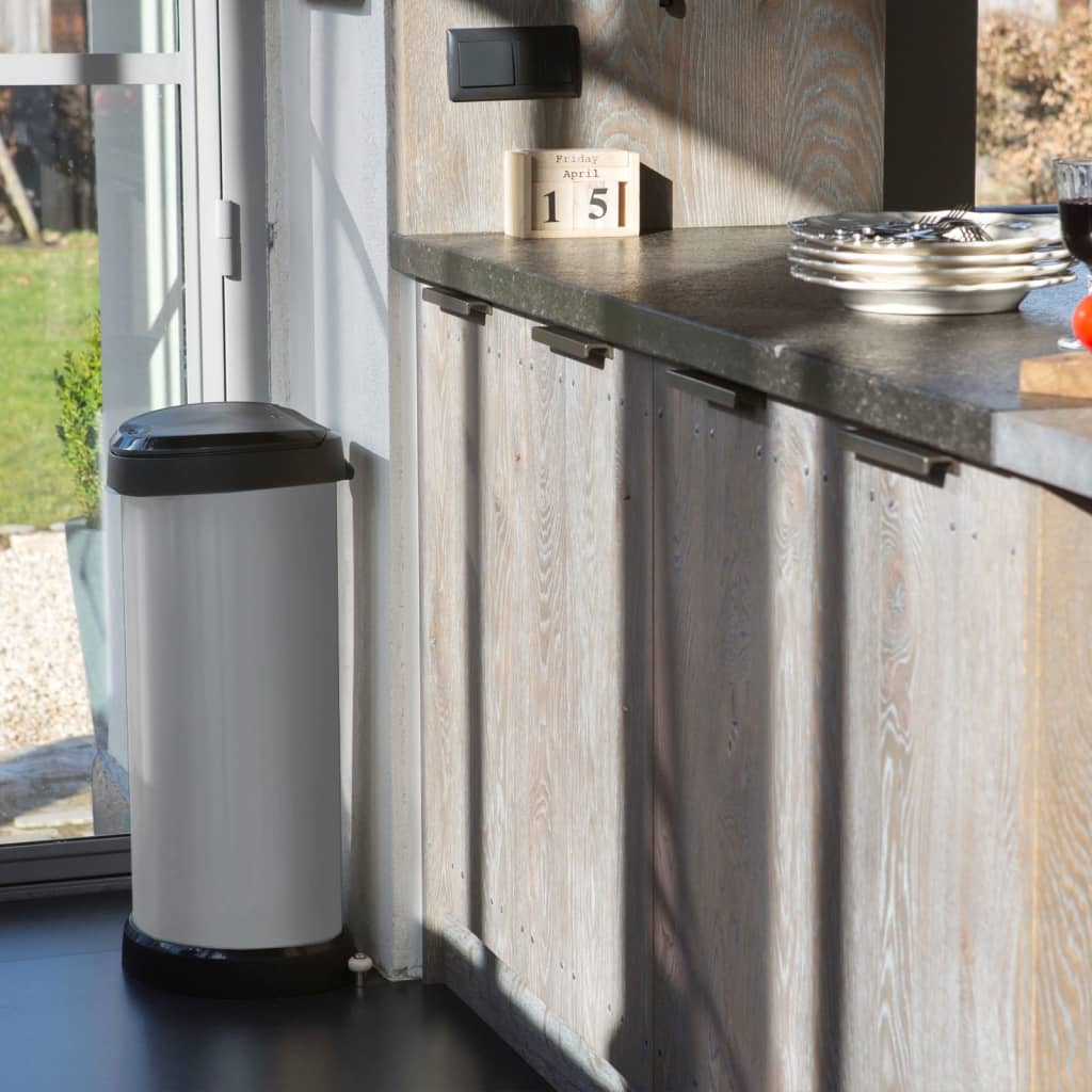 Lixeira decorativa oval prateada com pedal 40l v0004 Vetonek