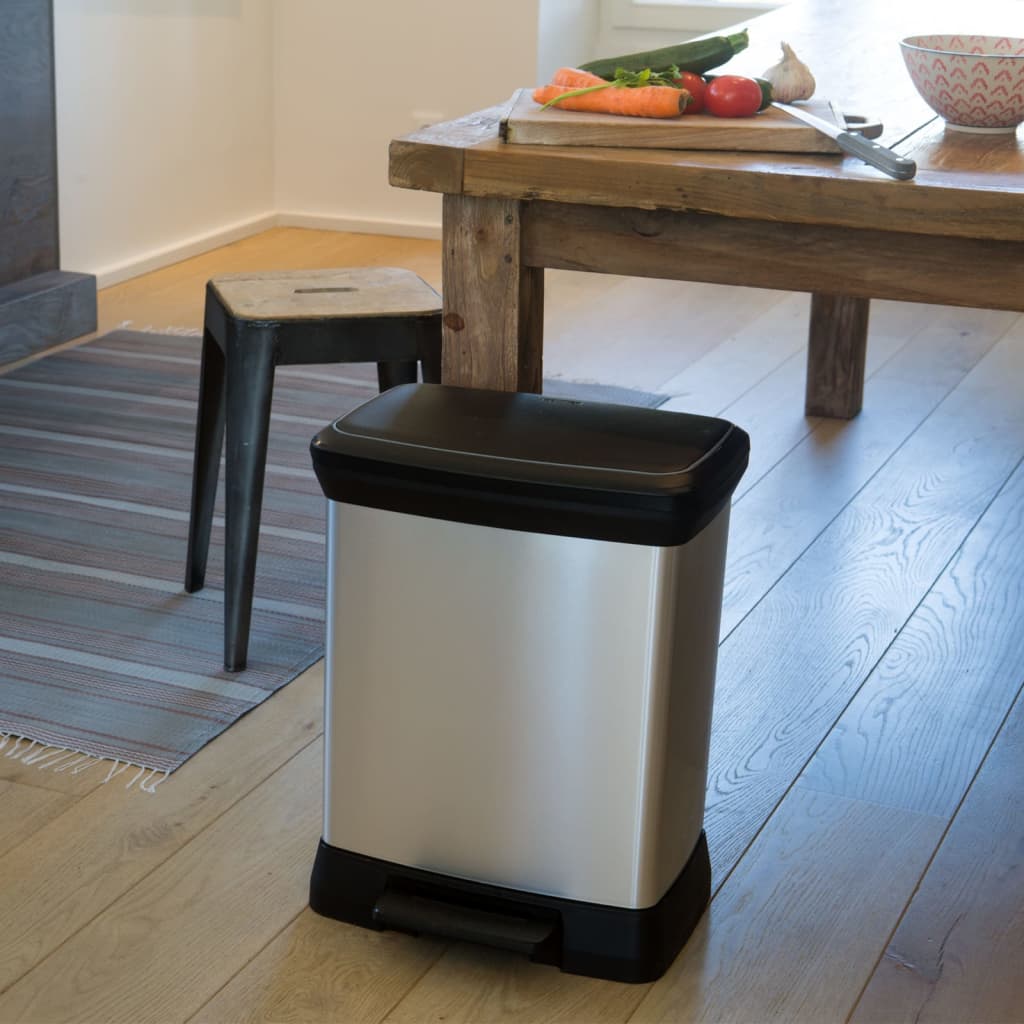 Lixeira decorativa retangular prateada com pedal 30 l v4009 Vetonek