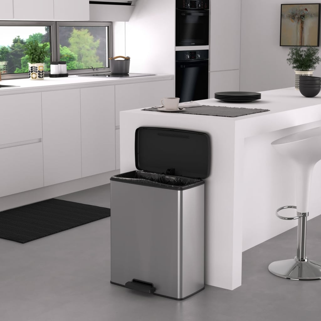 Lixeira com pedal Curver prateada decorativa, design elegante e funcional para casa - Vetonek