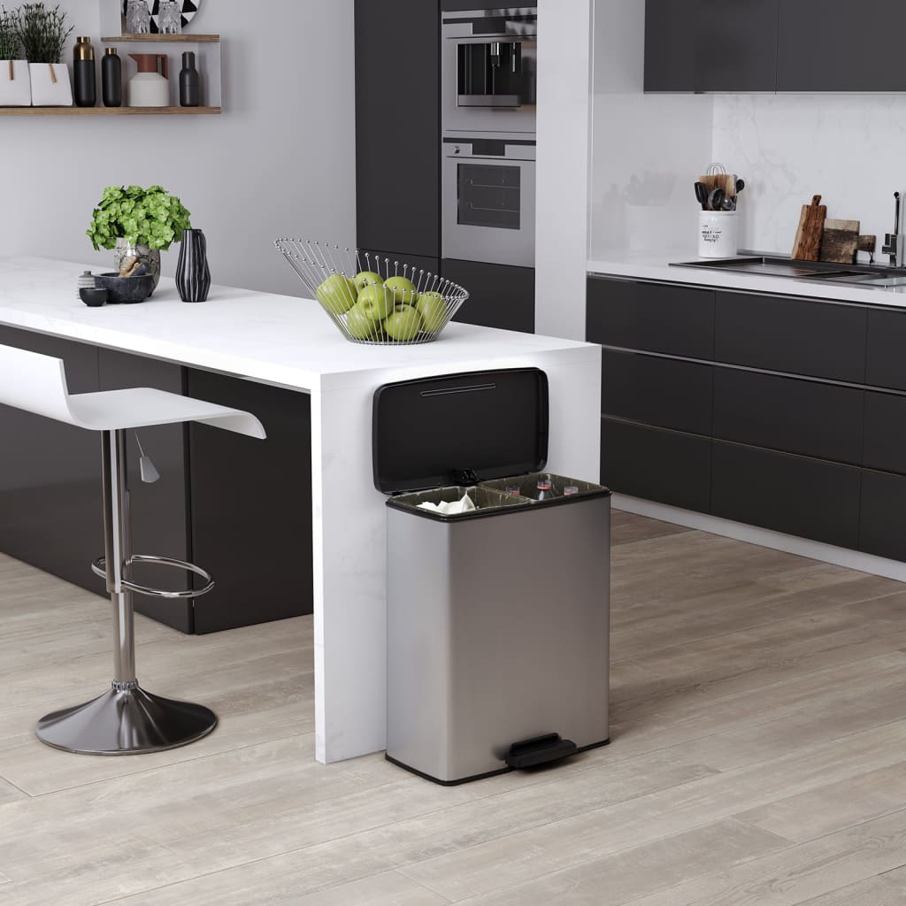 Lixeira de pedal duplo prateada 26l+26l v3033 Vetonek