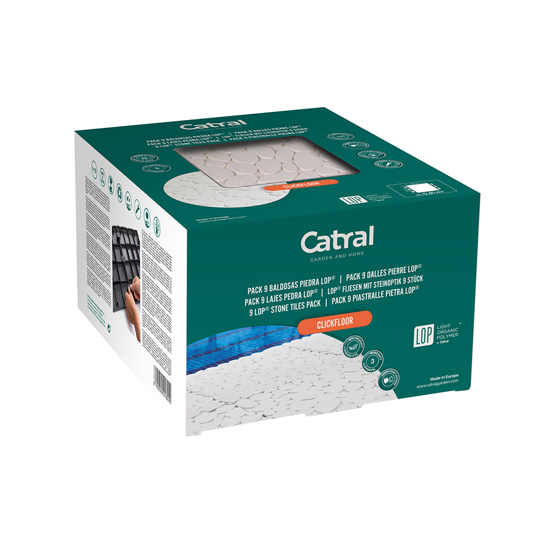 Pack of 9 White LOP Stone Clickfloor Tiles for Exterior Vetonek