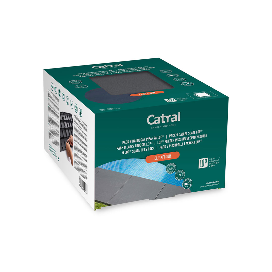Pack 9 Clickfloor Slate Lop Anthracite Tiles for Gardens and Terraces Vetonek