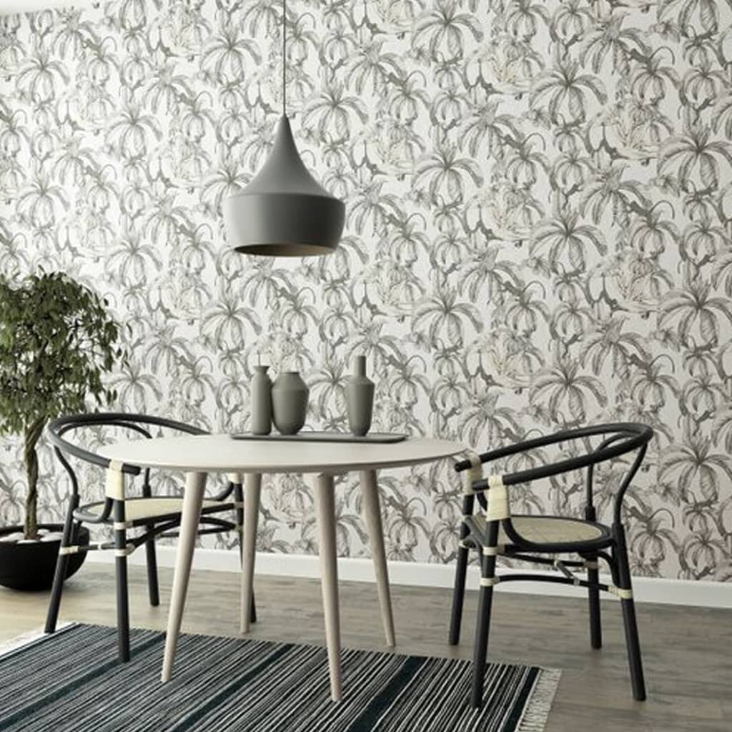 Noordwand Papel de pared Topchic Monkey Jungle Leaves gris y negro