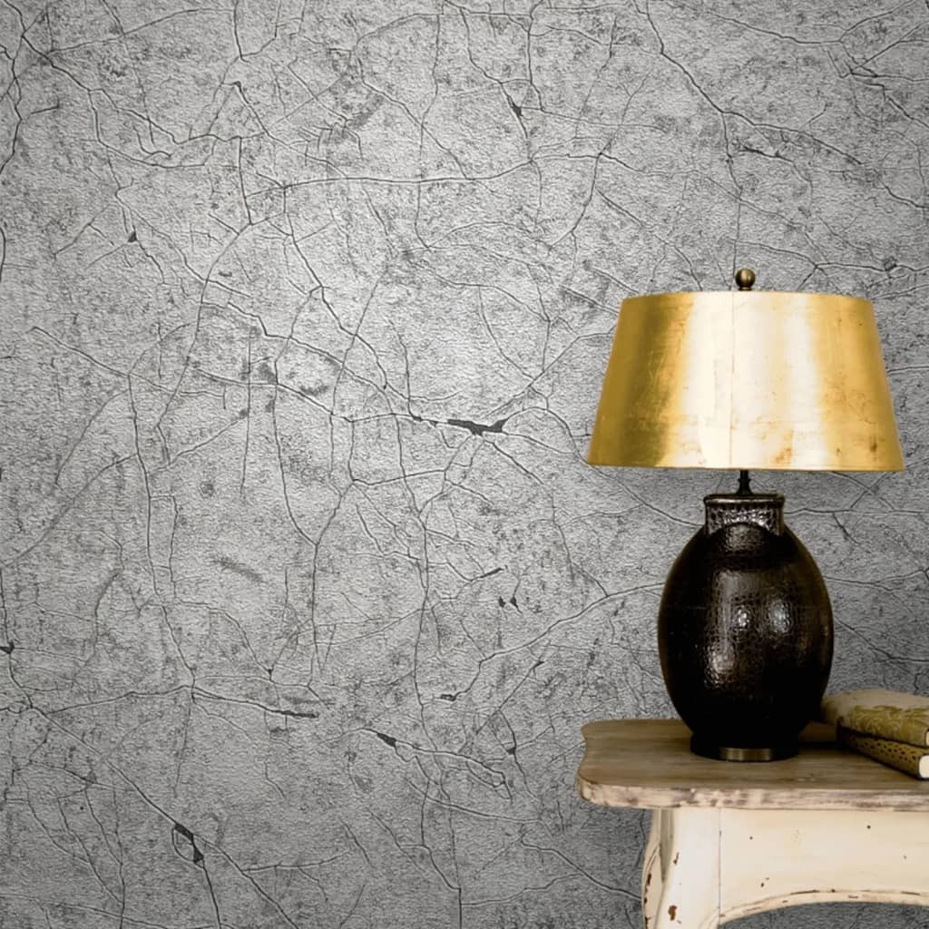 Noordwand Papel de pared Vintage Deluxe Stucco Crackle gris metalizado