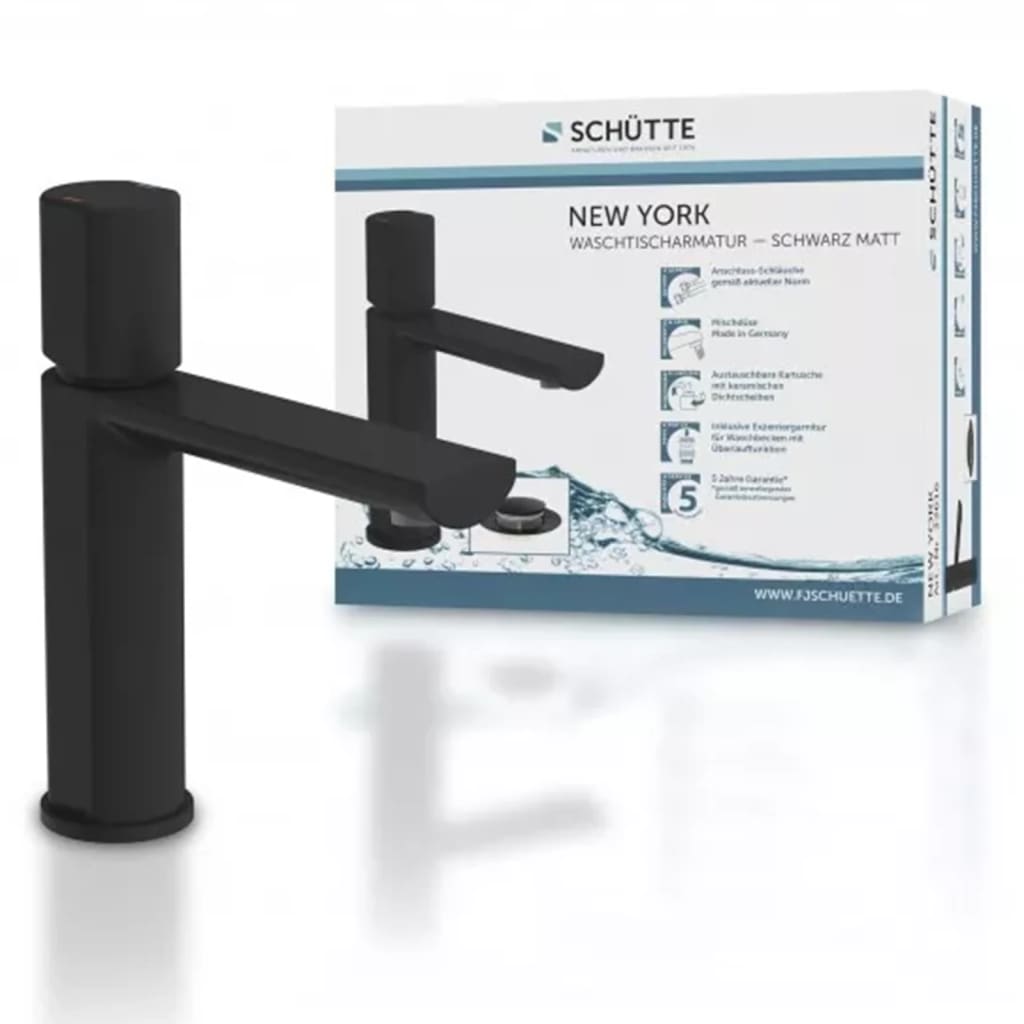 SCHÜTTE Grifo monomando de lavabo NEW YORK negro mate SCHÜTTE