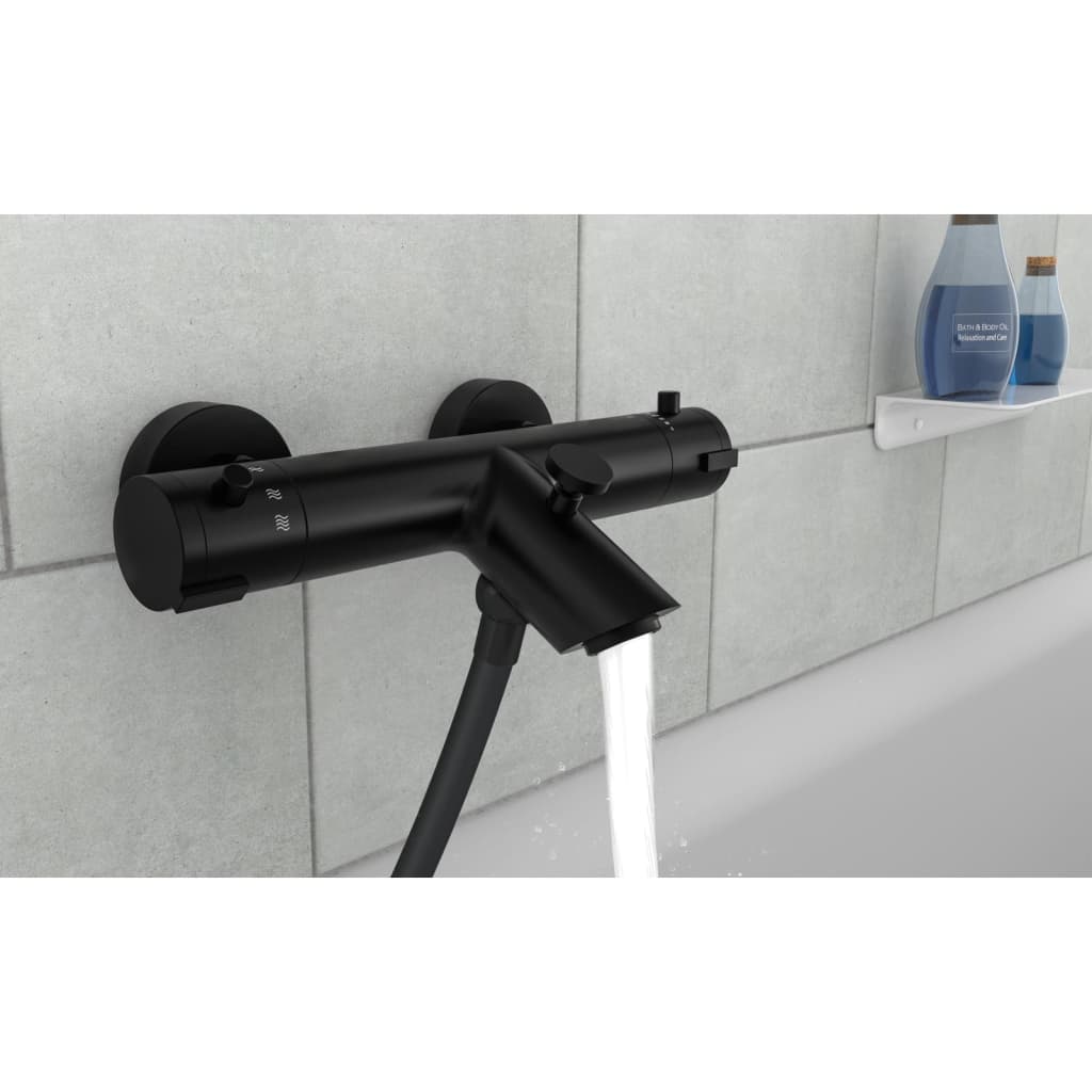 SCHÜTTE Grifo monomando ducha bañera con termostato LONDON negro mate SCHÜTTE