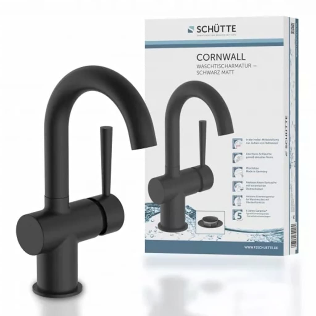 SCHÜTTE Grifo monomando lavabo CORNWALL con maneta lateral negro mate SCHÜTTE