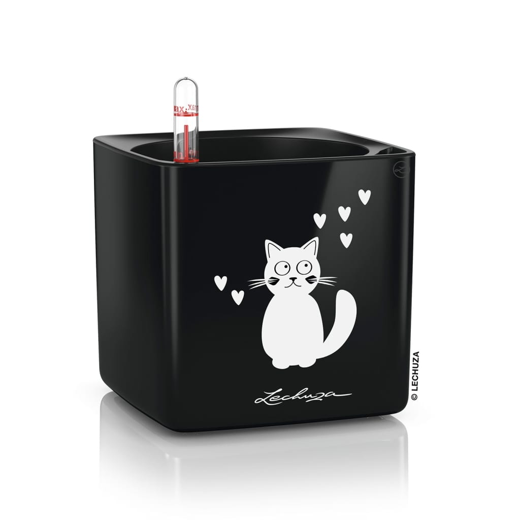 LECHUZA Macetero de mesa CUBE glossy CAT 14 ALL-IN-ONE negro brillo V5087 Vetonek