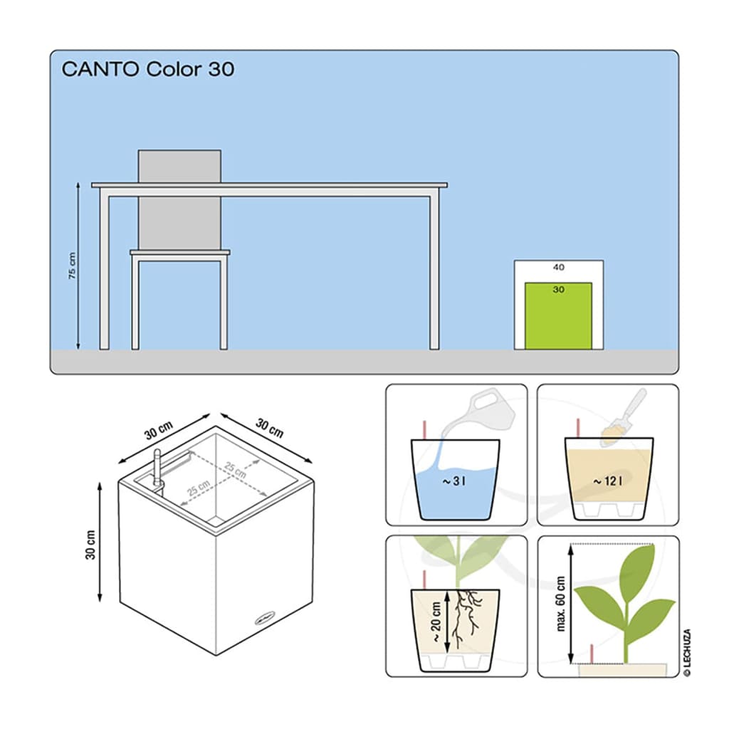 LECHUZA Jardinera CANTO Stone 30 LED Low ALL-IN-ONE negro grafito V6329 Vetonek