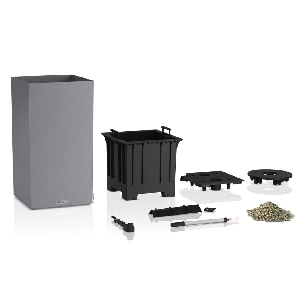 LECHUZA Jardinera CANTO Stone 40 LED High ALL-IN-ONE gris 40x40 cm V6404 Vetonek