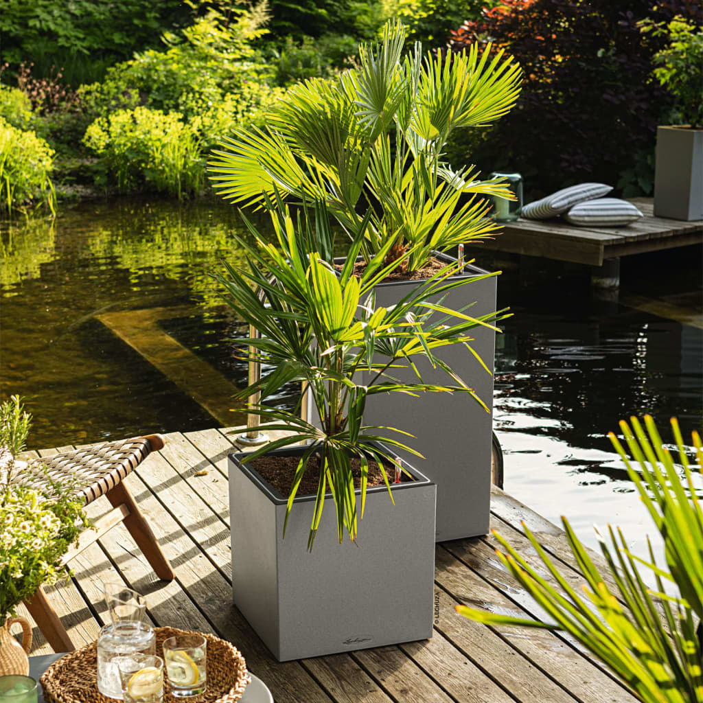 LECHUZA Jardinera CANTO Stone 40 LED High ALL-IN-ONE gris 40x40 cm V6404 Vetonek