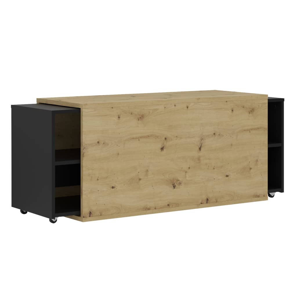 FMD Mueble para TV negro y roble artesanal 194,5x39,9x49,2 cm vidaXL