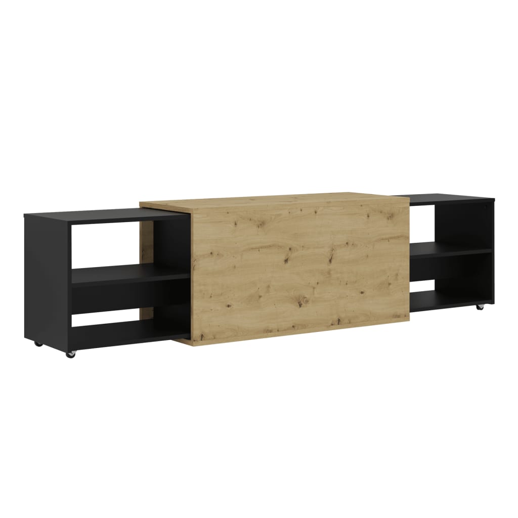 FMD Mueble para TV negro y roble artesanal 194,5x39,9x49,2 cm vidaXL