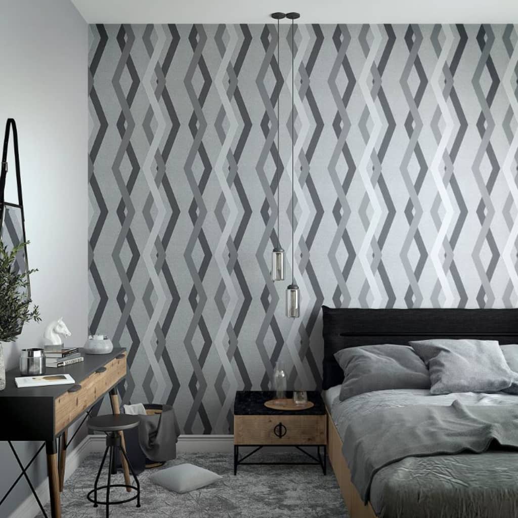 Noordwand Papel de pared Topchic Graphic Lines Diamonds gris y negro