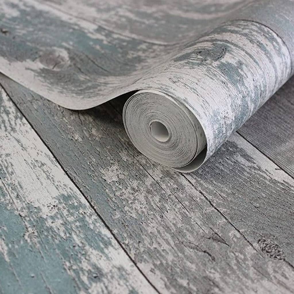 Noordwand Papel de pared Topchic Wooden Planks gris oscuro y azul Noordwand