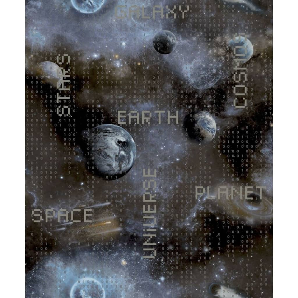 Noordwand Papel de pared Good Vibes Galaxy Planets and Text azul negro Noordwand