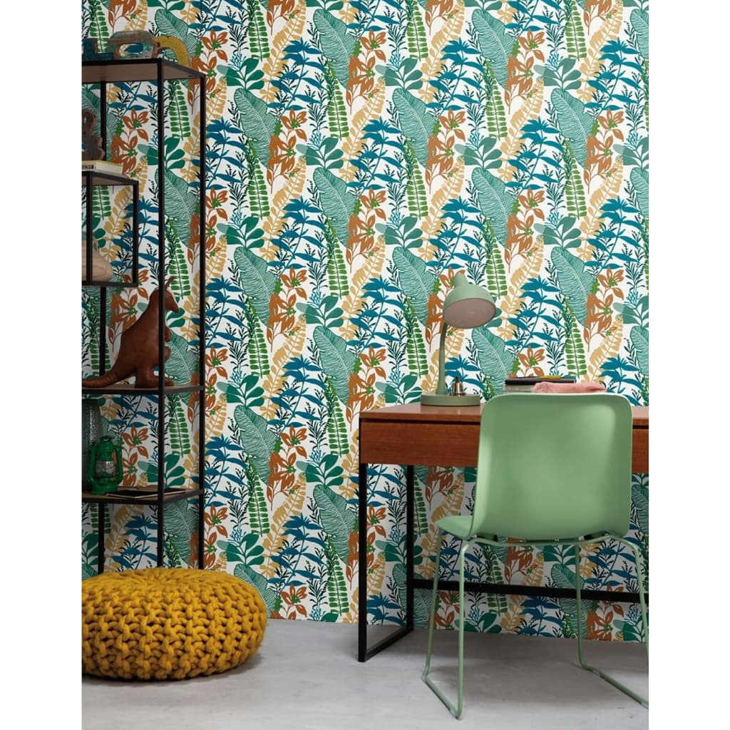 Noordwand Papel de pared Good Vibes Big Leaves azul y verde