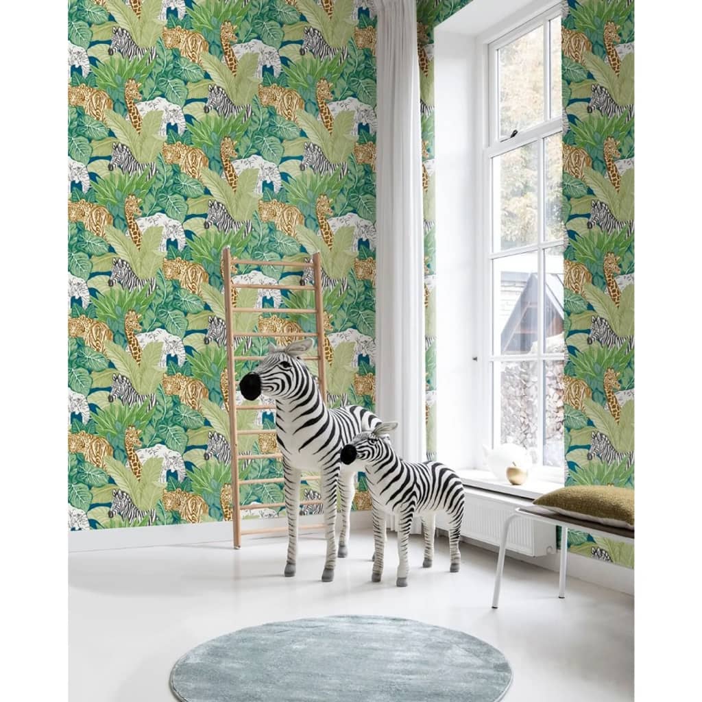 Noordwand Papel de pared Good Vibes Jungle Animals verde y negro