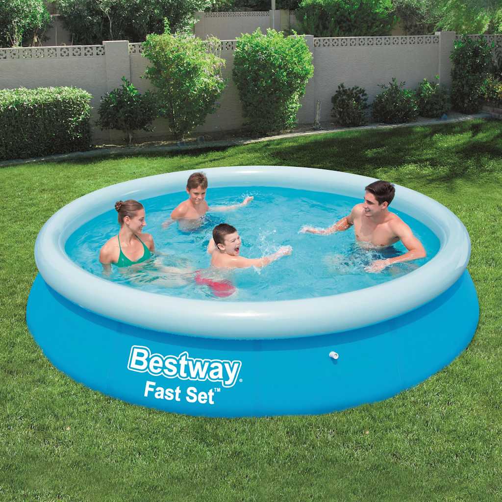 Piscina redonda inflable Fast Set 57273 de 366x76 cm ideal para jardines y actividades al aire libre.
