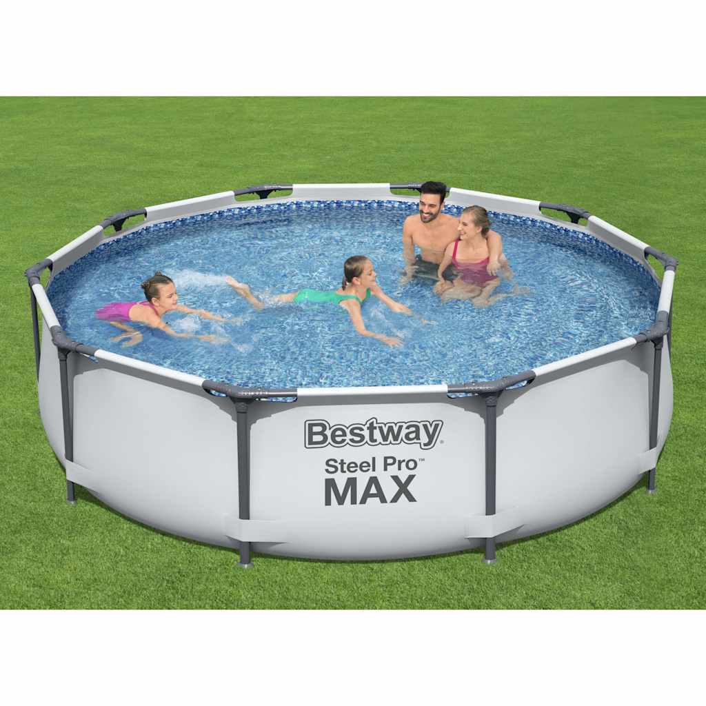 Piscina de acero Pro MAX de 305x76 cm ideal para jardines y espacios exteriores.