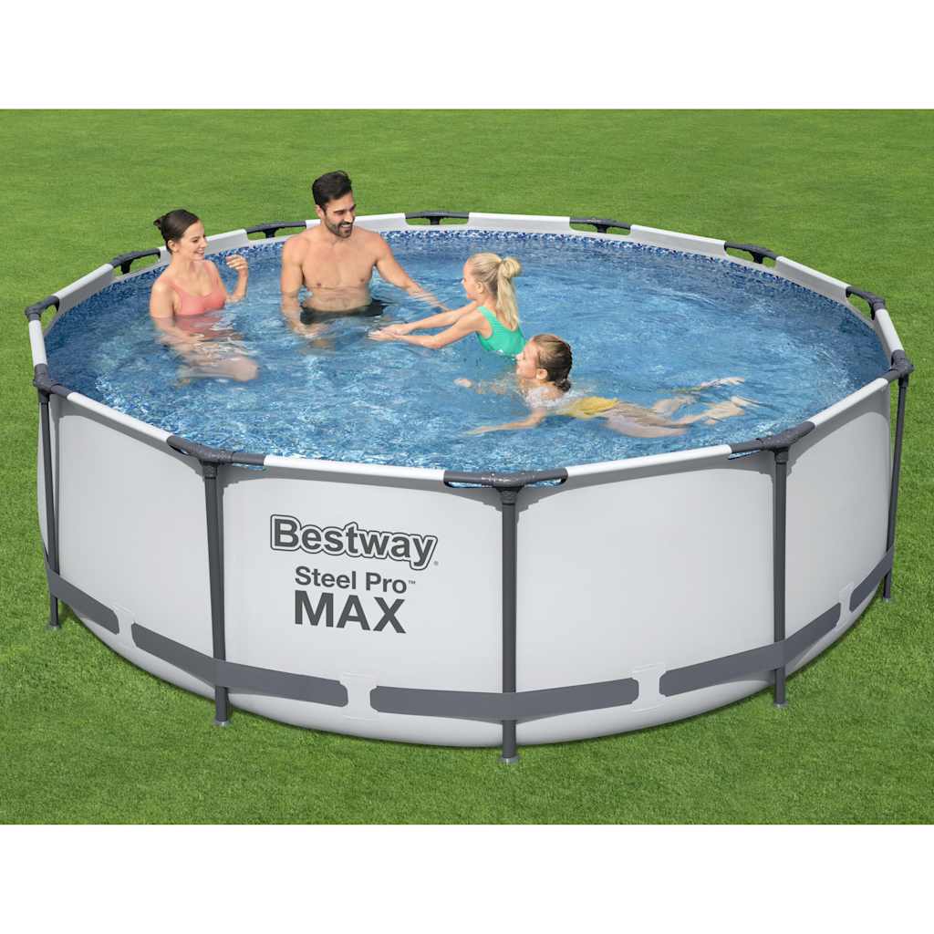 Piscina de acero Pro MAX de 366x100 cm ideal para jardines y espacios exteriores.