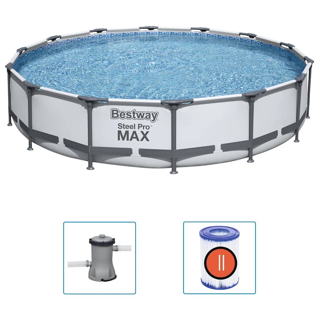 Piscina de acero Pro MAX de 427x84 cm ideal para jardines y espacios exteriores.