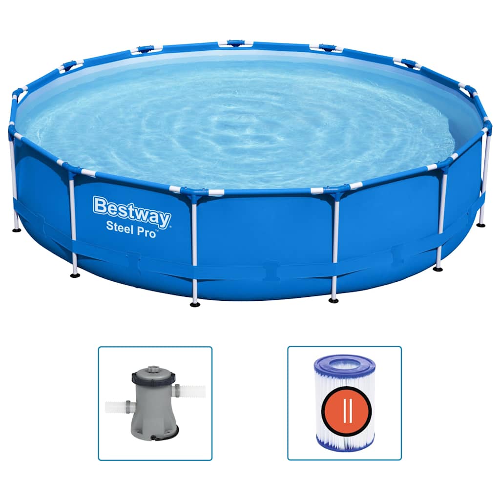 Piscina Steel Pro de 396x84 cm ideal para jardines y espacios exteriores.