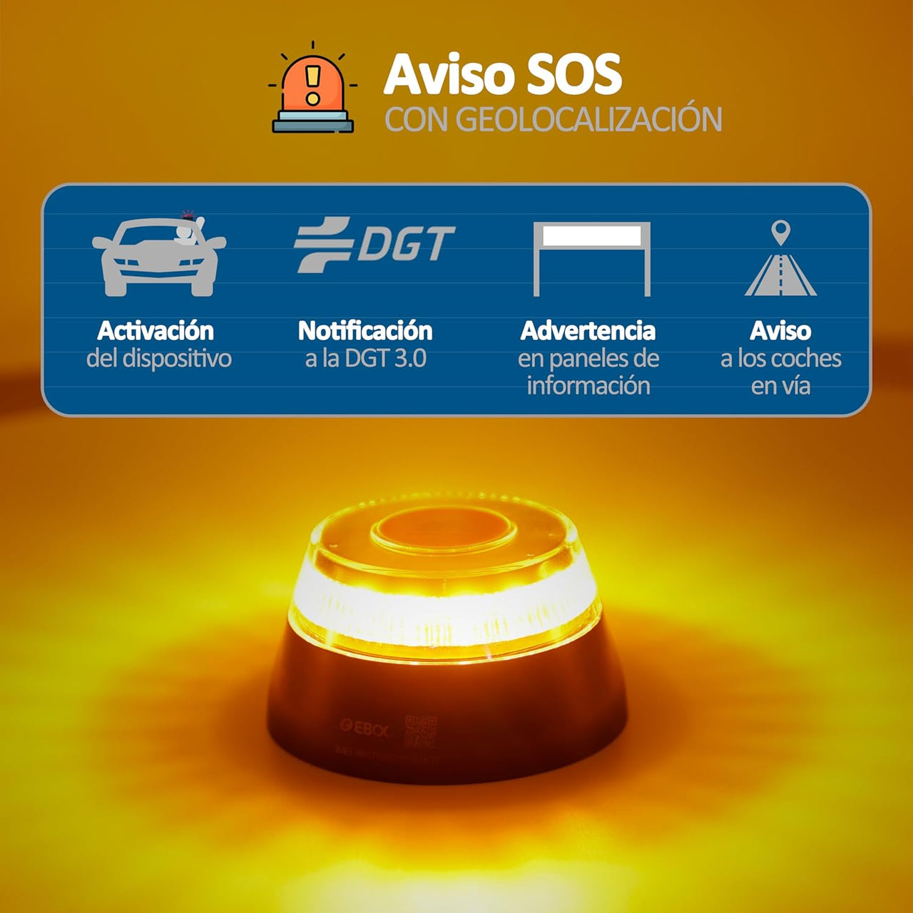 EBOX Luz Emergencia V16 Homologada DGT con Geolocalización – Baliza Conectada DGT 3.0 - Vetonek