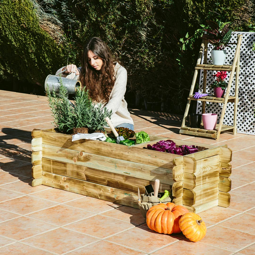 Huerto de Madera de Pino Linenature con 3 Cavidades Vetonek