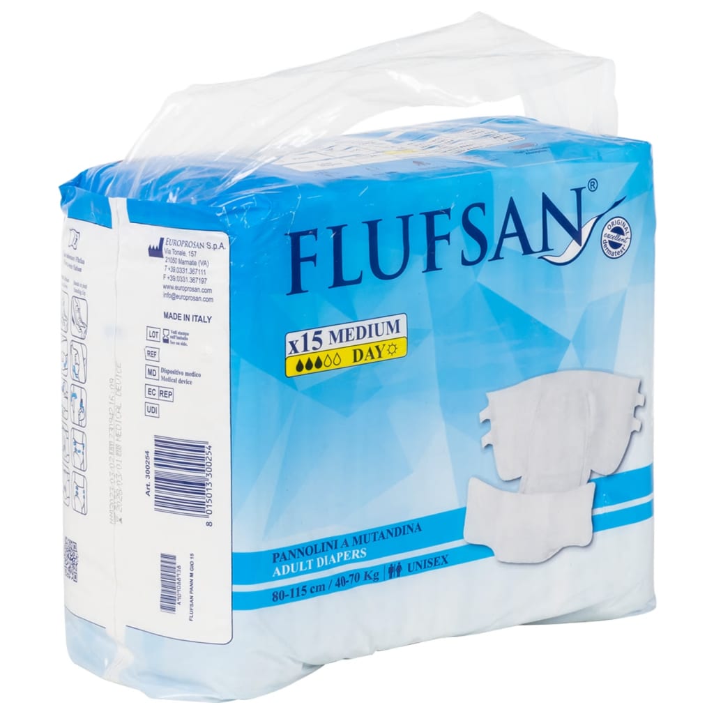 Flufsan Pañales para adultos desechables 15 unidades talla M