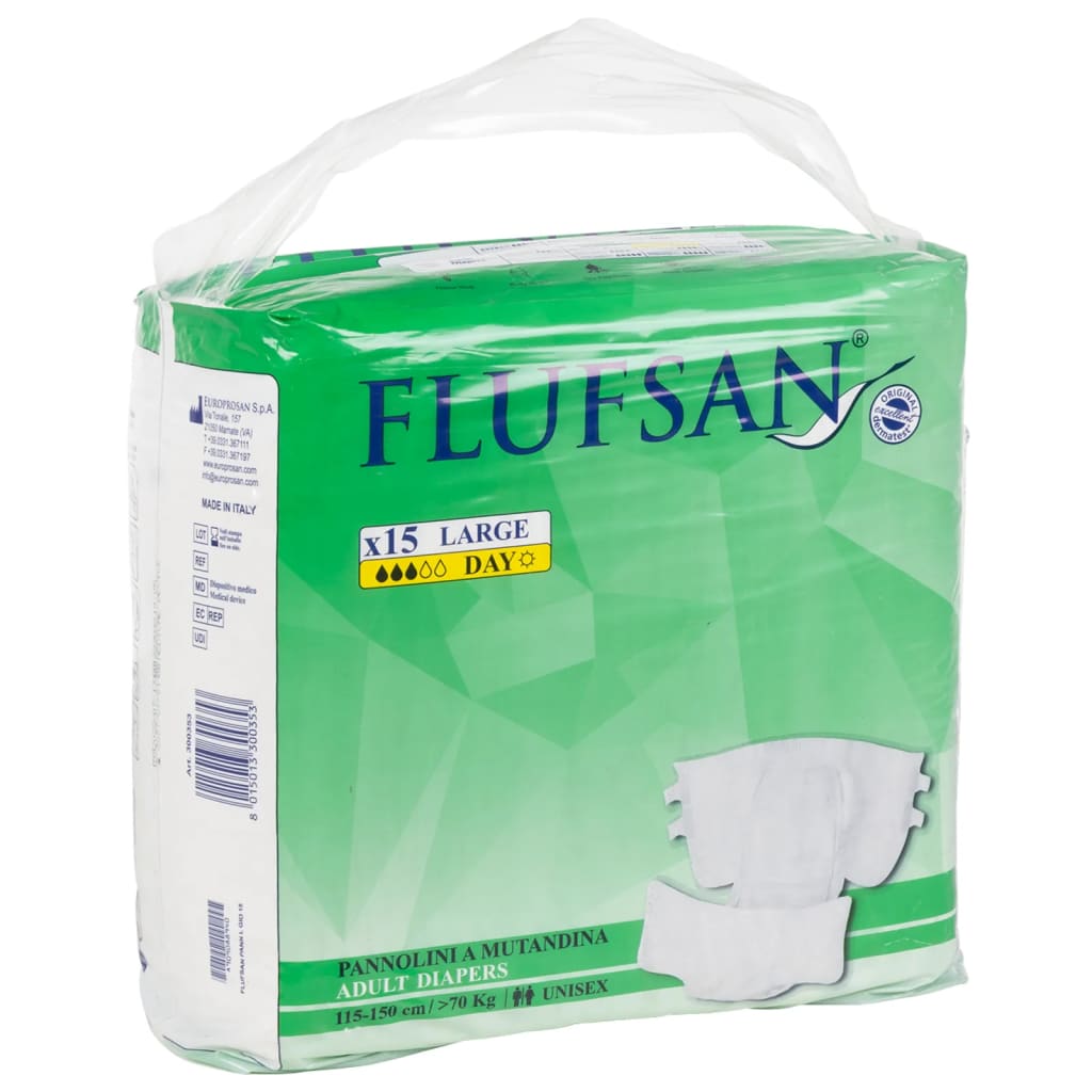 Flufsan Pañales para adultos desechables 15 unidades talla L