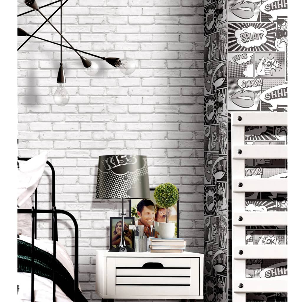 Urban Friends & Coffee Papel pintado ladrillos gris y blanco Noordwand