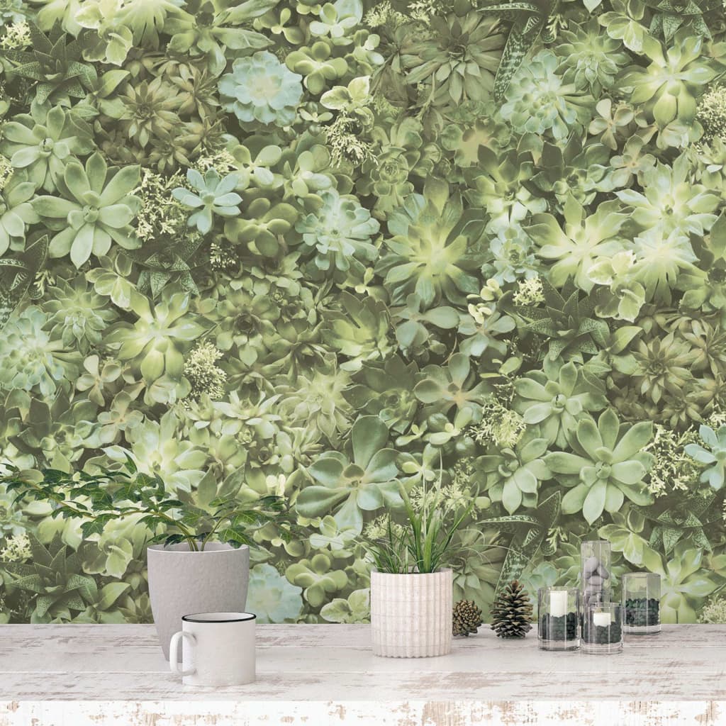 Noordwand Papel de pared Evergreen Succulent verde y beige Noordwand