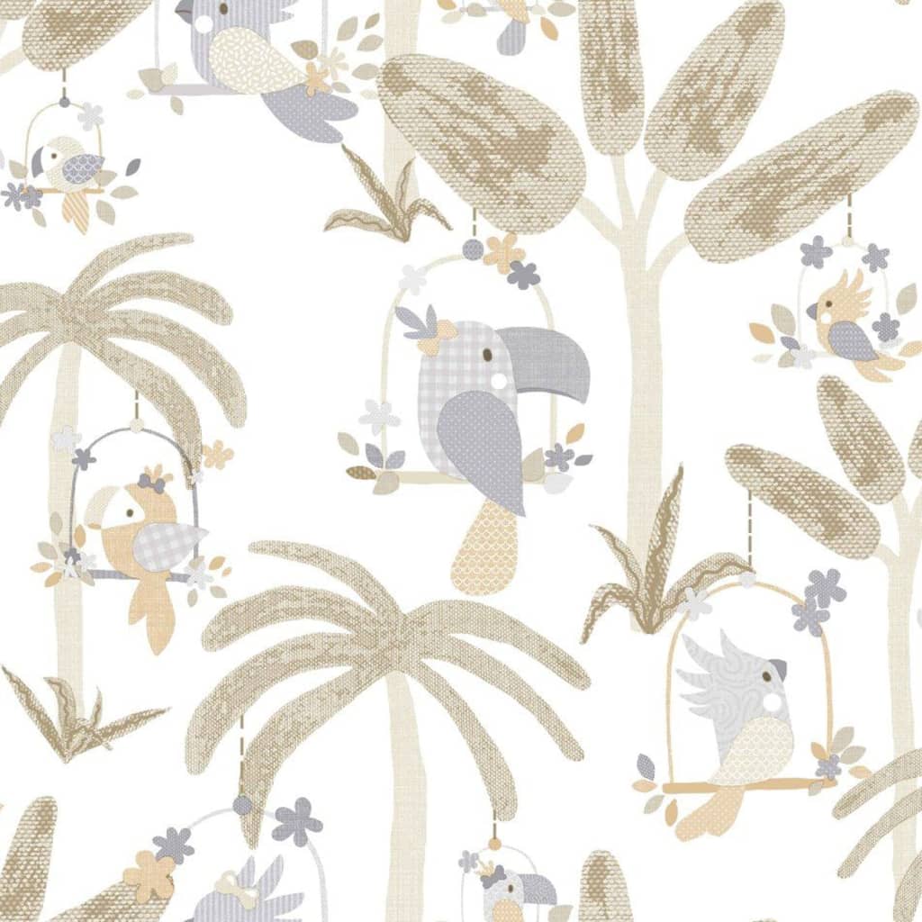 Noordwand Papel pintado Mondo baby Animals Birds Trees blanco y beige Noordwand